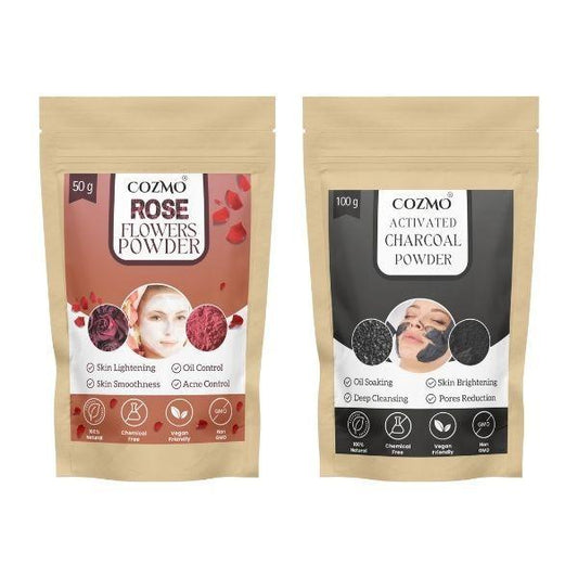 Rose Flower Powder and Activated Charcoal Powder, Pack Of 2