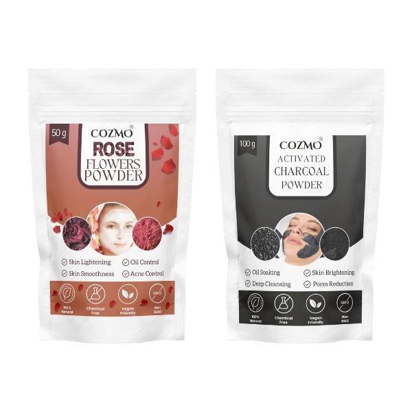 Rose Flower Powder and Activated Charcoal Powder, Pack Of 2