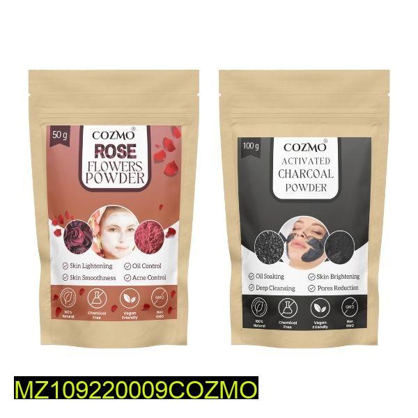 Rose Flower Powder and Activated Charcoal Powder, Pack Of 2